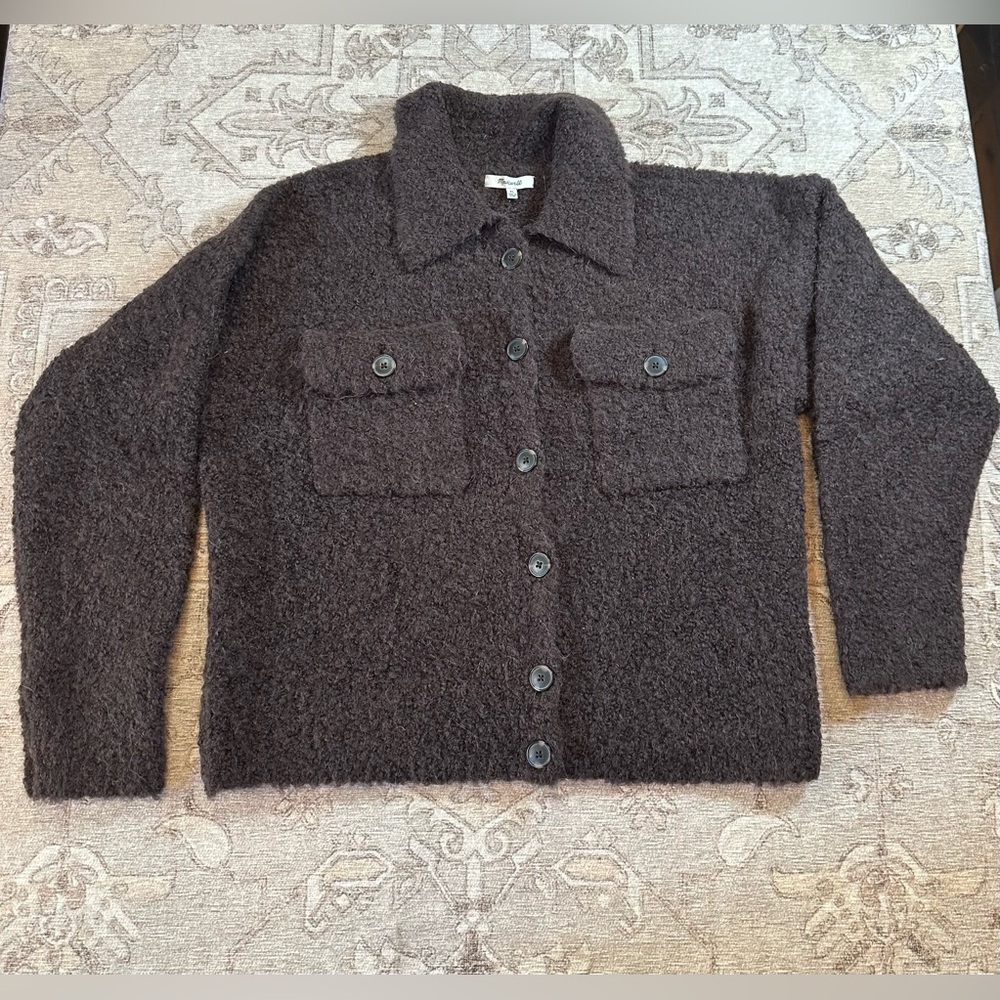 Madewell Bouclé-Knit Sweater Jacket Dark Carob - Picture 3 of 5